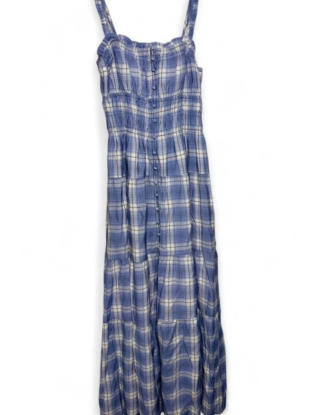 Abercrombie & Fitch Light Blue Plaid Smocked Maxi Dress